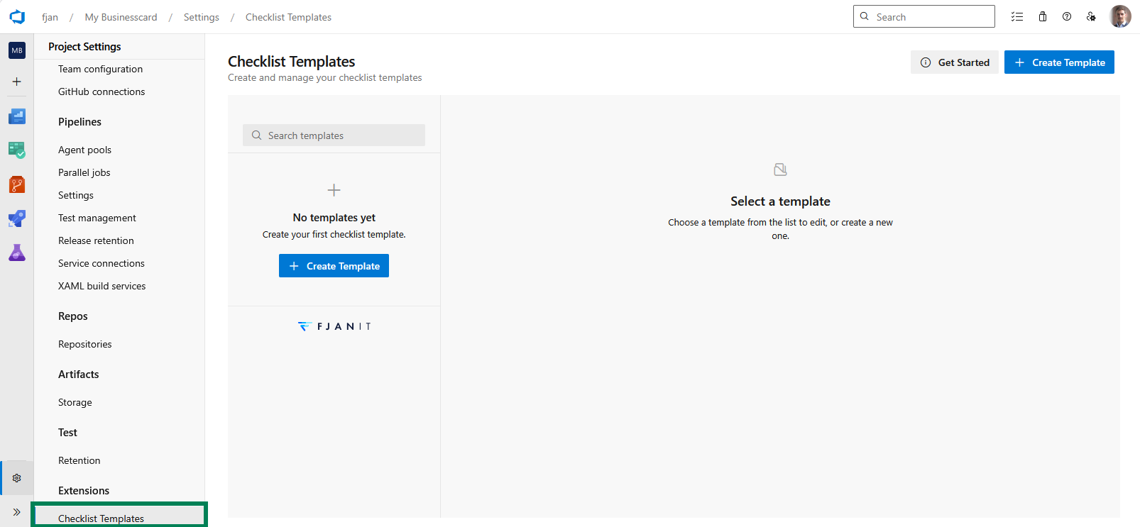 Checklist Templates hub in project settings